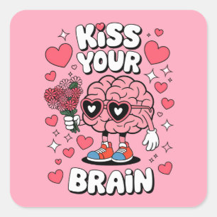 Adesivo Quadrado Beije Seu Cérebro Dia dos Namorados Professor Engr