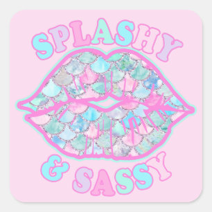 Adesivo Quadrado Beijo de Sereia Rosa Turquesa Girly Splashy & Sass