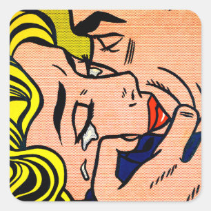 Adesivo Quadrado Beijo V - Lichtenstein - pop art do vintage