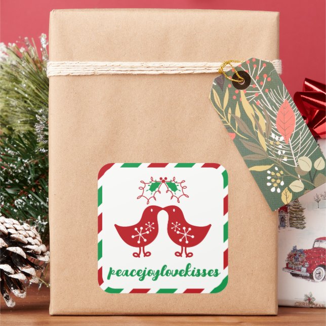 Adesivo Quadrado Beijos de Casais sob o Visco no 1º Natal (Feriado)