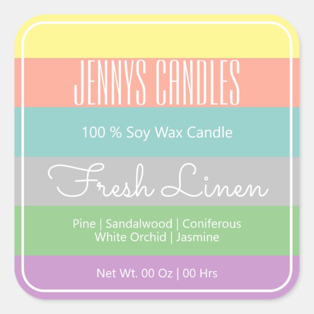 Adesivo Quadrado Beira Quadrada Moderna Pastel Arco-Íris Estica Vel (Frente)