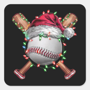 Adesivo Quadrado Beisebol de Natal Papai Noel Esportes Natal Feriad