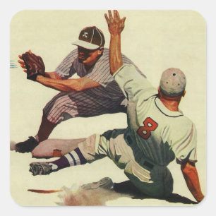 Adesivo Quadrado Beisebol Esportivo Vintage, Jogador Deslizando par