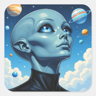 Adesivo Quadrado Bela Alienígena Extraterrestre Sendo