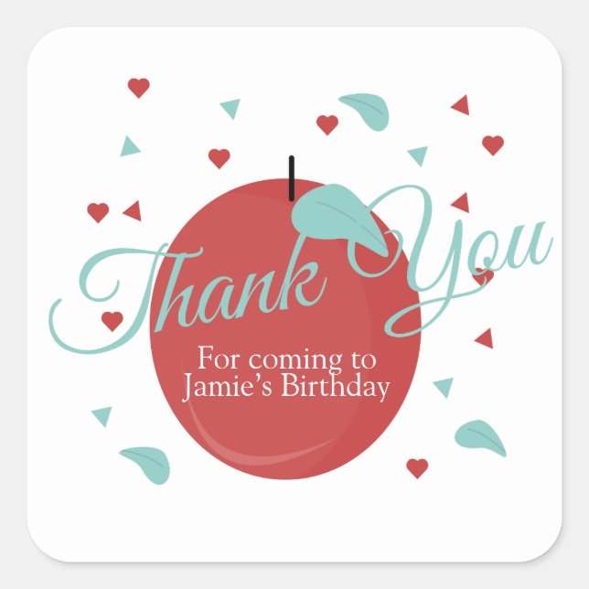 Adesivo Quadrado Bela Apple Confetti Birthday Red Teal (Frente)