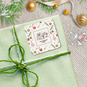 Adesivo Quadrado Bela Boca Verde Rosa Feliz Feliz Natal