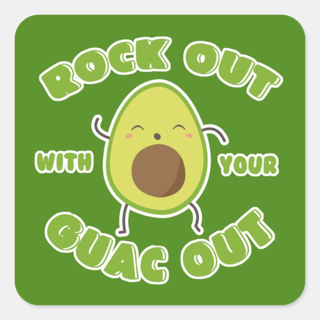 Adesivo Quadrado Bela Cartoon Avocado "Rock Out With Your Guac Out" (Frente)