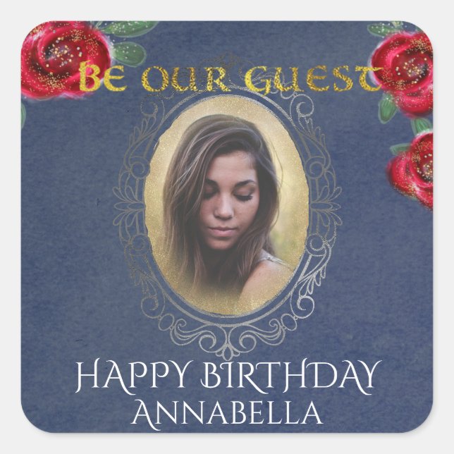 Adesivo Quadrado Bela e a Fada da Fada da Besta Foto Espelho Azul (Frente)