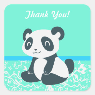 Adesivo Quadrado Bela e Feliz Cartoon Panda
