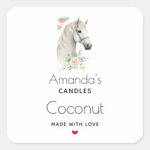 Adesivo Quadrado Bela empresa de velas Floral Boho Boho White Horse
