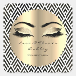 Adesivo Quadrado Bela Glitter Dourado Olhos de Lash Adoram e Obriga