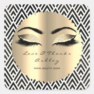 Adesivo Quadrado Bela Glitter Dourado Olhos de Lash Adoram e Obriga