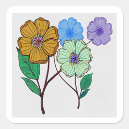 Adesivo Quadrado Bela ilustração de quatro flores