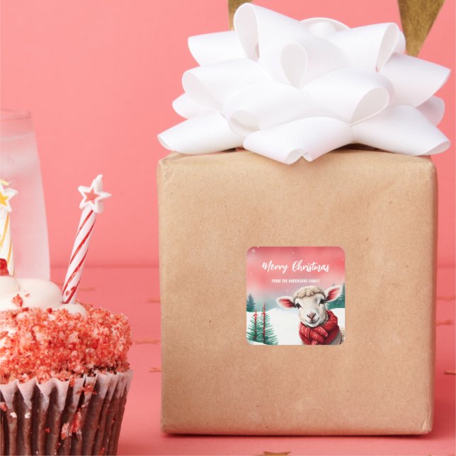 Adesivo Quadrado Bela ovelha Lama Papai noel festa de Natal (Festa)