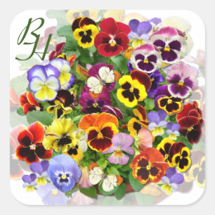 Adesivo Quadrado Bela Pansy Personalizada com Borboletas
