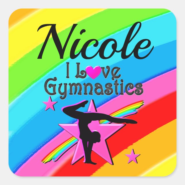 ADESIVO QUADRADO BELA PERSONALIZAÇÃO EU AMO DESIGN GINÁSTICA (Frente)