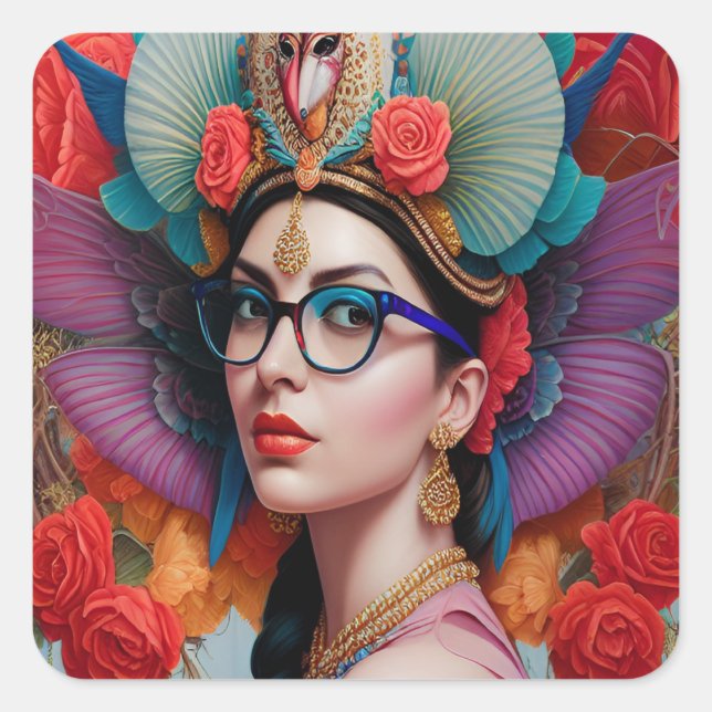 Adesivo Quadrado Bela princesa com óculos (Frente)