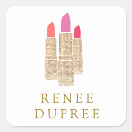 Adesivo Quadrado Bela Sequência Dourada Lipstick Makeup Artist Beau