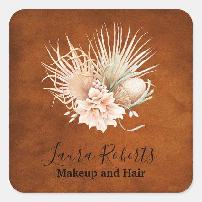 Adesivo Quadrado Bela Terracota Boho Floral Pampas Empresarial (Frente)