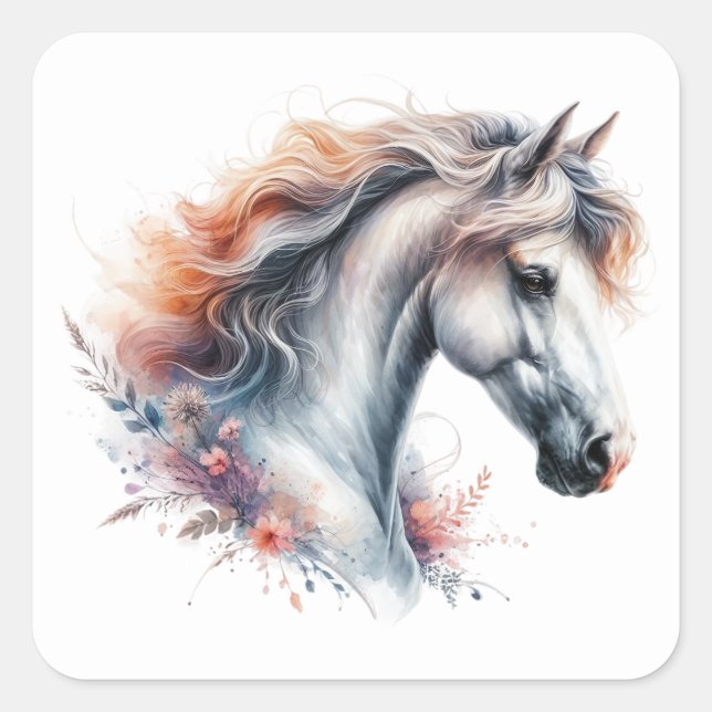 Adesivo Quadrado Bela Vinheta de Cavalo (Frente)