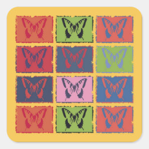 Adesivo Quadrado Belas artes coloridas da borboleta do vintage
