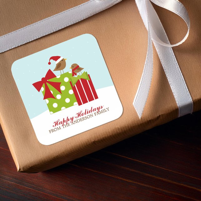 Adesivo Quadrado Belas Aves e Presentes de Natal (Criador carregado)