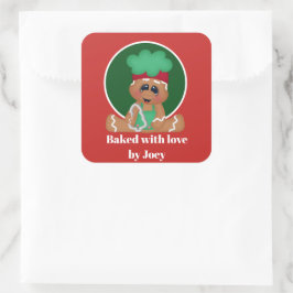 Adesivo Quadrado Belas crianças cozinhadas gengibre adiciona nome a