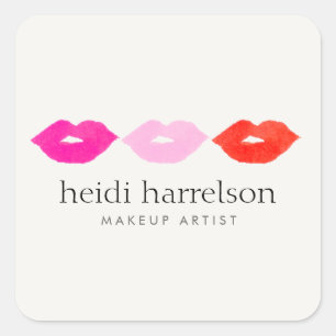 Adesivo Quadrado Beleza corajosa do maquilhador da aguarela do trio