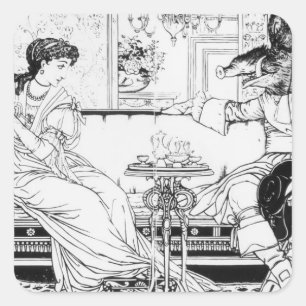 Adesivo Quadrado Beleza e o animal, 1874 (litho) (foto de b/w)