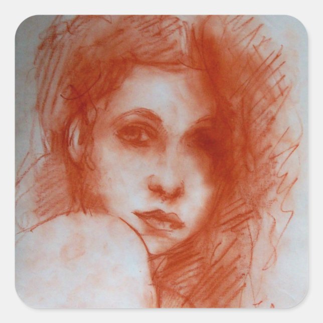 Adesivo Quadrado BELEZA ROMÂNTICA / Retrato feminino em Sepia Brown (Frente)