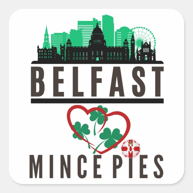 Adesivo Quadrado Belfast ama Mince Pies Cityscape (Frente)