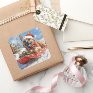 Adesivo Quadrado Belga Malinoi em Sledge Deixe nevar o Natal