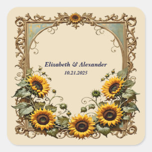 Adesivo Quadrado Belíssimo girassol amarelo elegante casamento 