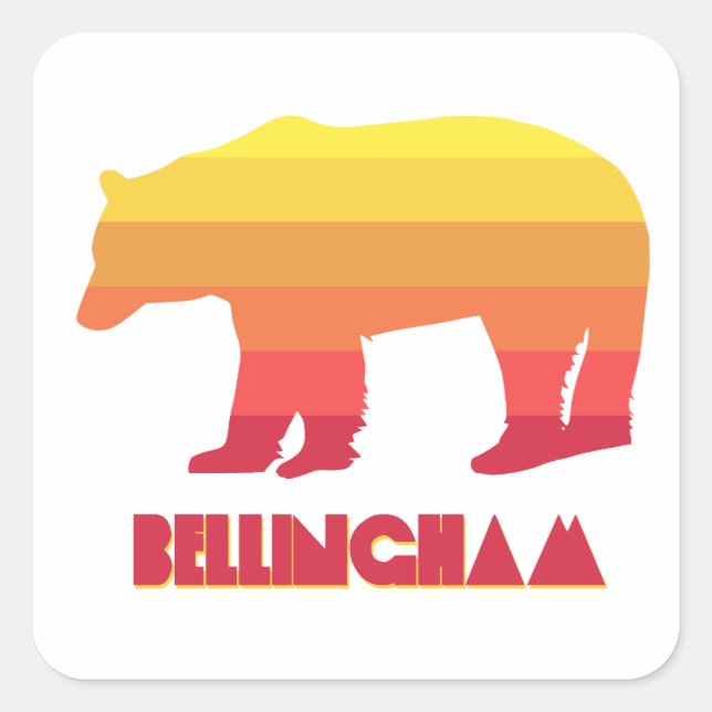 Adesivo Quadrado Bellingham Washington Rainbow Bear (Frente)