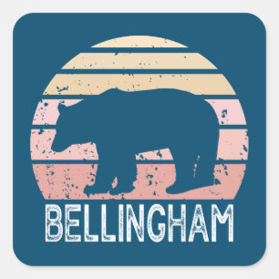 Adesivo Quadrado Bellingham Washington Retro Bear