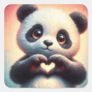 Adesivo Quadrado Belo Amor Coração Panda