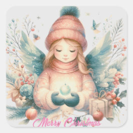 Adesivo Quadrado Belo anjo de inverno em meio à natureza do norte