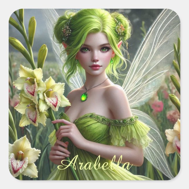 Adesivo Quadrado Belo August Fairy em Gladioli (Frente)