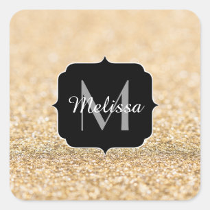 Adesivo Quadrado Belo brilho dourado de champanhe brilha Monograma