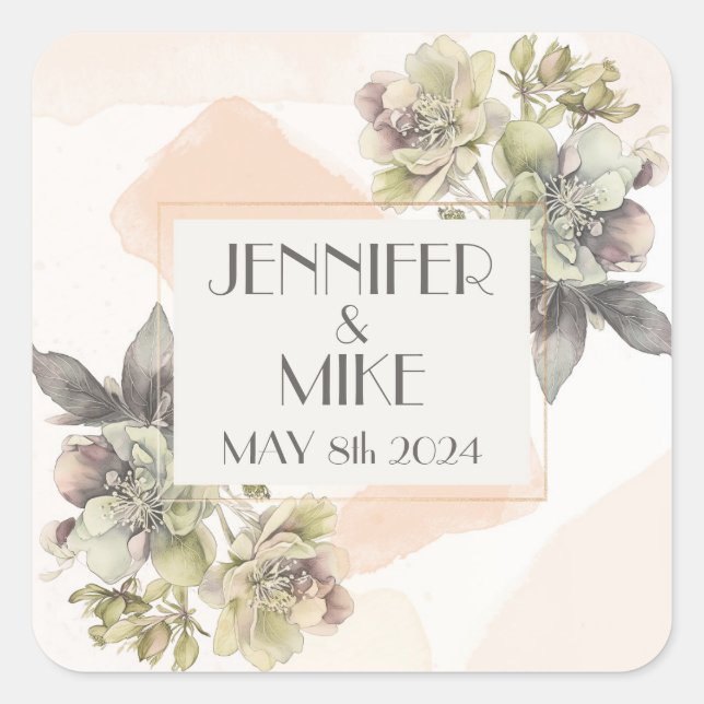 Adesivo Quadrado Belo buquê de flores em aquarela (Frente)