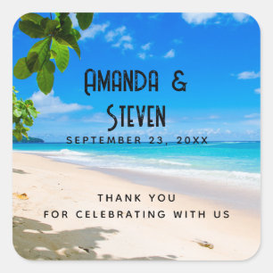 Adesivo Quadrado Belo Casamento de Fotografias de Praia Tropical Su