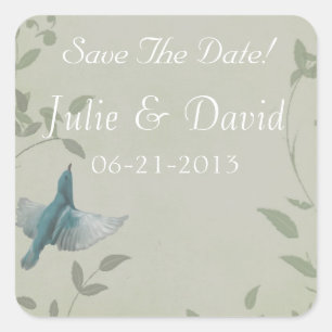 Adesivo Quadrado Belo Casamento De Pássaro Azul Salve A Data