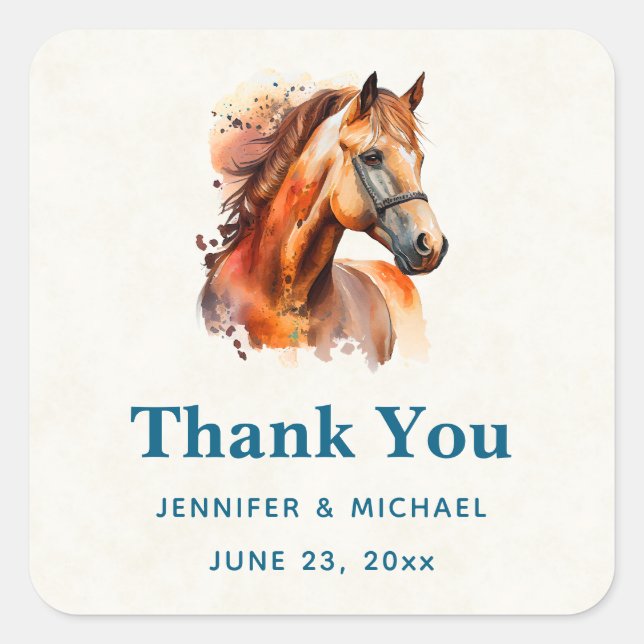 Adesivo Quadrado Belo Casamento de Retrato de Cavalo de Sorrel Obri (Frente)