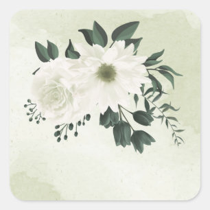 Adesivo Quadrado belo casamento floral verde branco