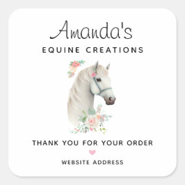 Adesivo Quadrado Belo Cavalo Branco Boho Floral Business