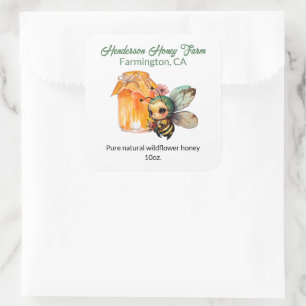 Adesivo Quadrado Belo Jar de Mel de Abelha