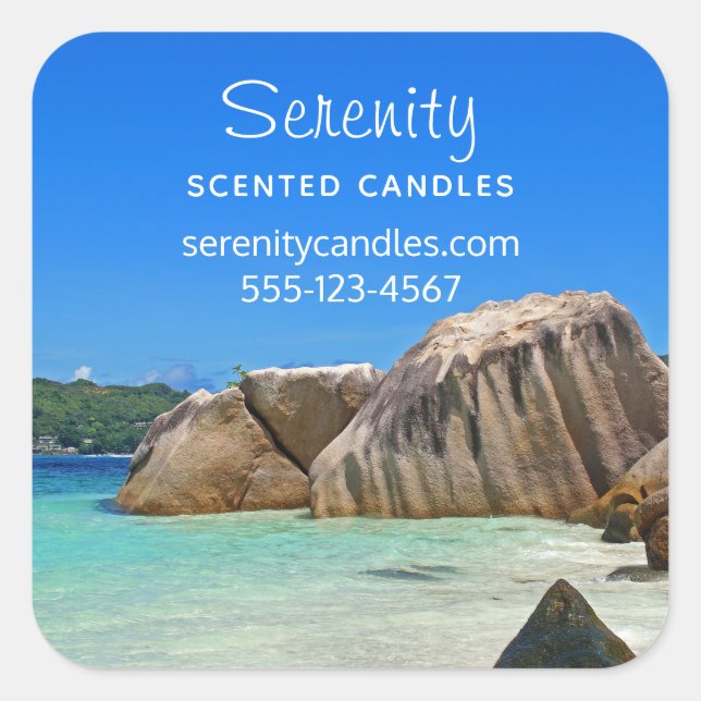 Adesivo Quadrado Belo Mar Tropical Rocky Coastline Business (Frente)