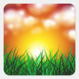 Adesivo Quadrado Belo nascer do sol sobre um campo de grama