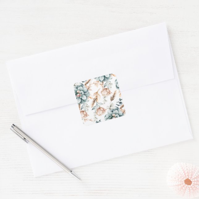 Adesivo Quadrado Belo padrão floral sem costura com vinheta (Envelope)