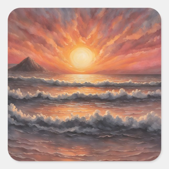 Adesivo Quadrado Belo pôr do sol no oceano (Frente)